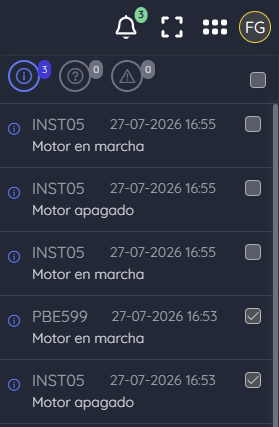 Panel lateral de alertas y notificaciones